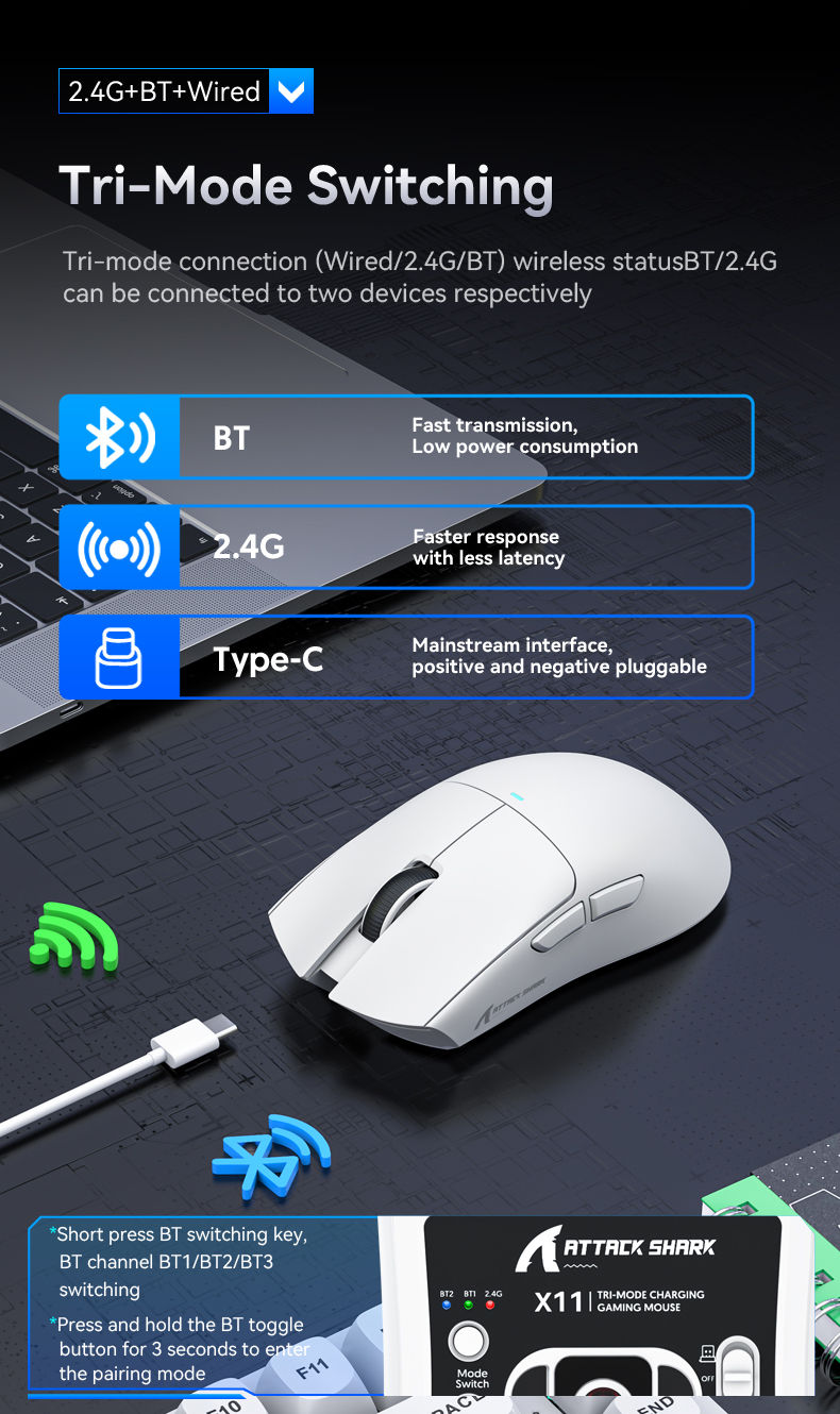 Thumbnail: ATTACK SHARK X11 Lightweight Wireless Gaming Mouse with RGB Backlight Charging, 