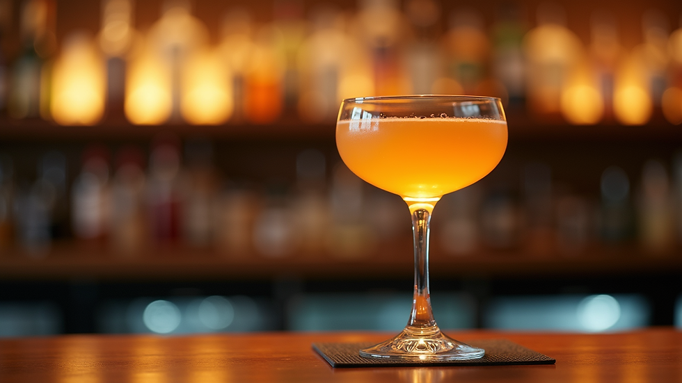 Close-up view of a cocktail glass on a bar counter