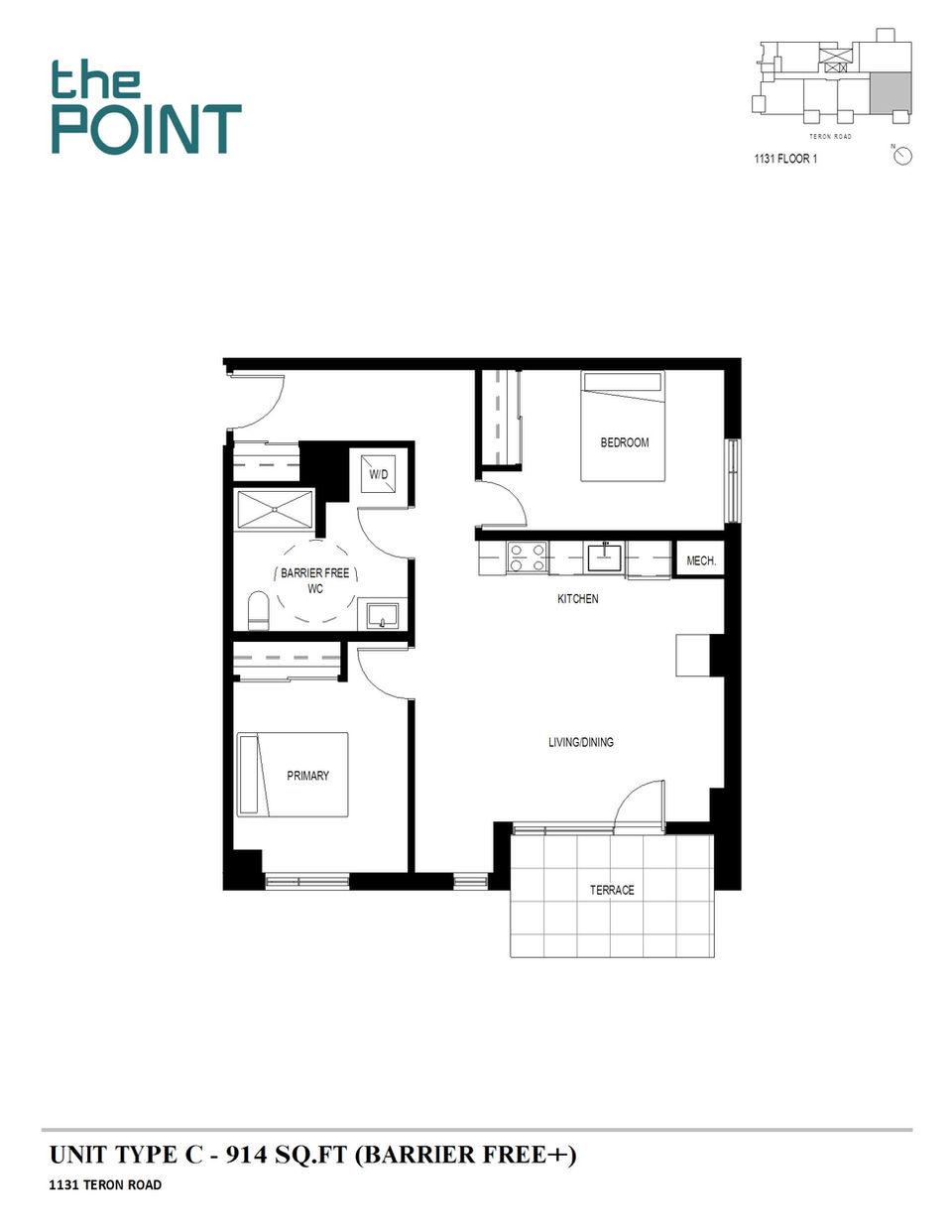 2 Bed, 1 Bath, Balcony
914 Sq. Ft., Unit C - 1131