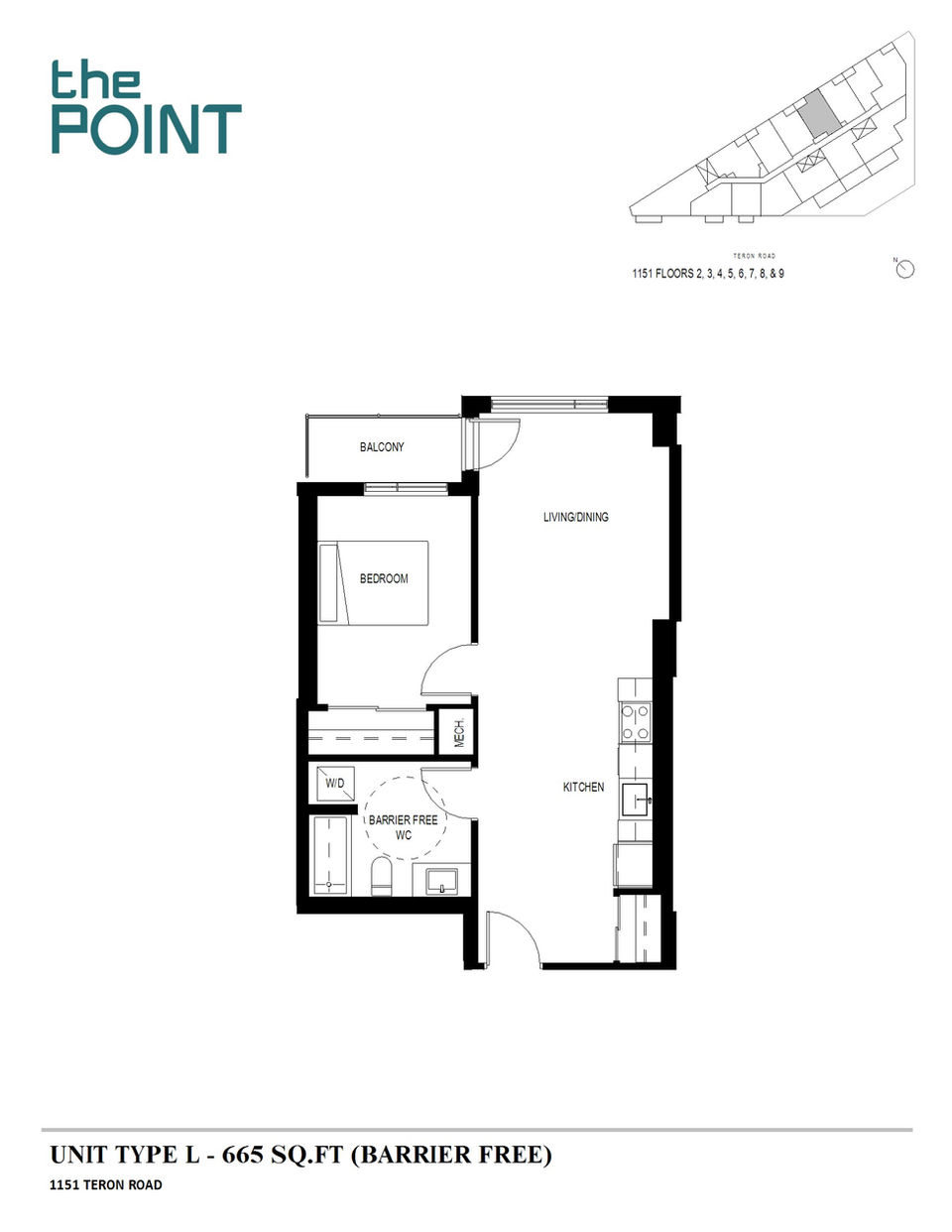 1 Bed, 1 Bath, Balcony, BF, Unit L - 1151