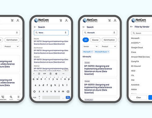 Elasticsearch search results UI with filters for courses and certifications