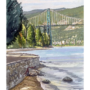 Lion's Gate Bridge as seen from Stanley Park Seawall (Portrait format)
