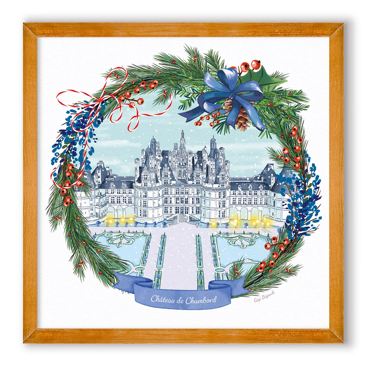 Carte d'art Gigi Bigoudi Noël au château de Chambord