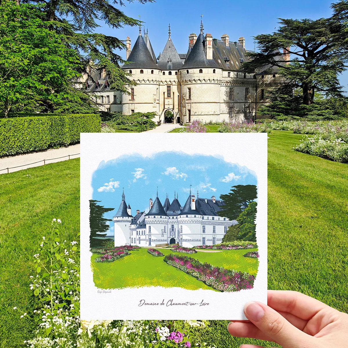 Carte d'art Gigi Bigoudi château de Chaumont-sur-Loire
