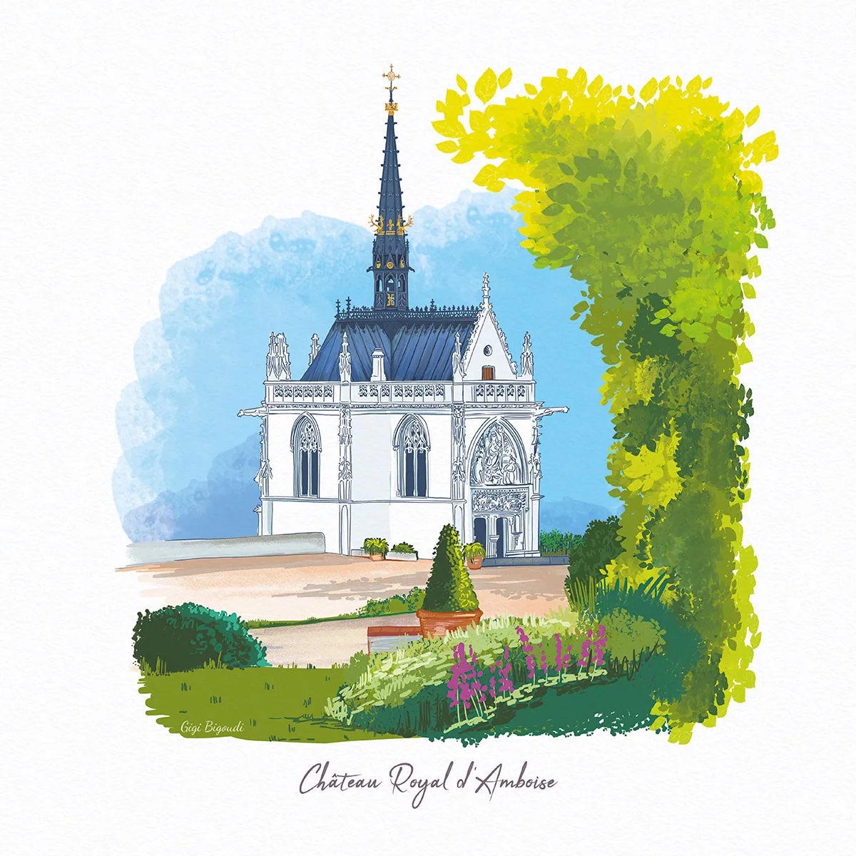 illustration Gigi Bigoudi chapelle Saint-Hubert Amboise Léonard de Vinci