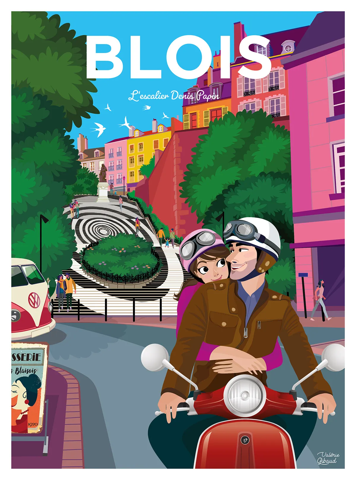 Blois - Escalier Denis Papin affiche vintage MotionKiwi