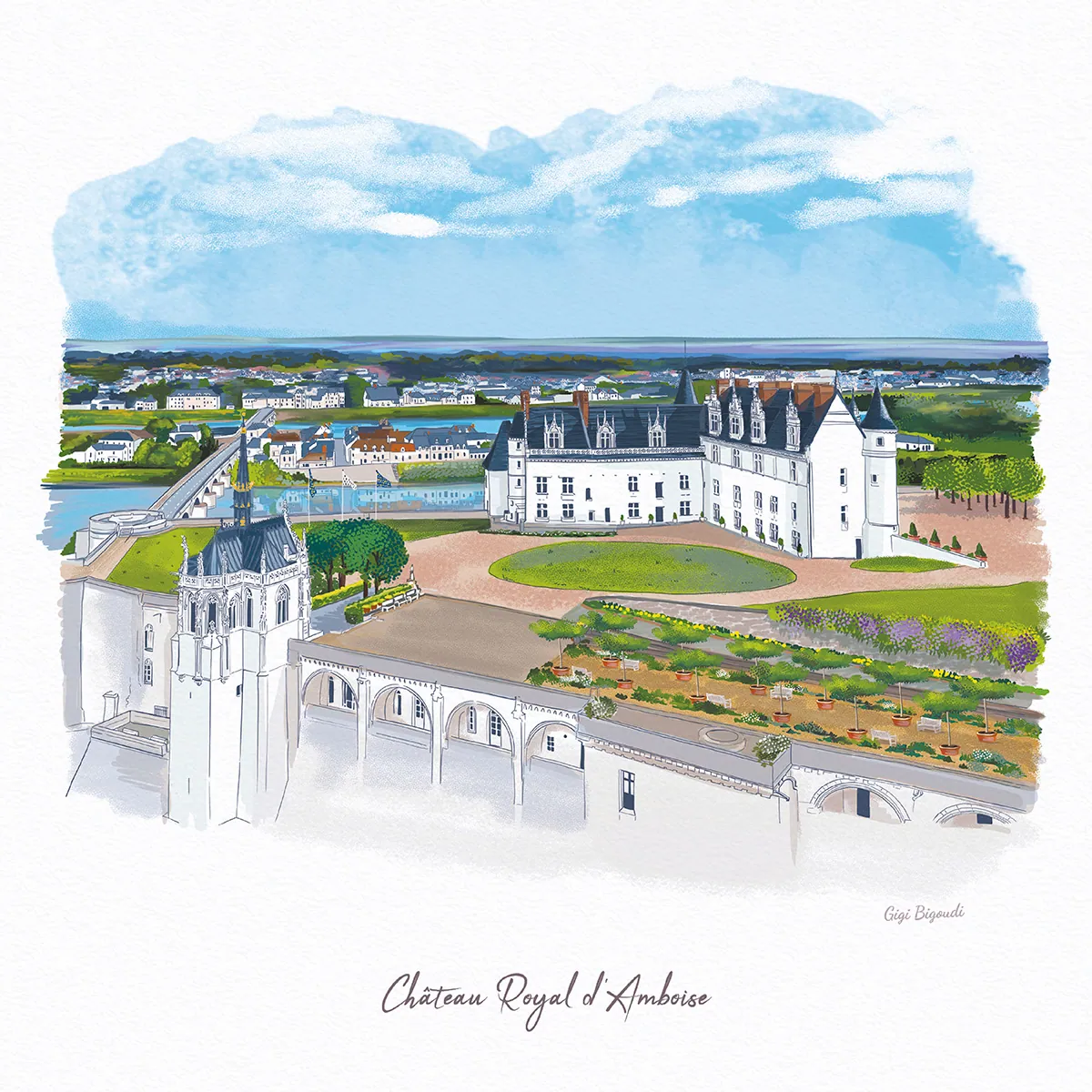 Illustration Gigi Bigoudi château d'Amboise vu du ciel