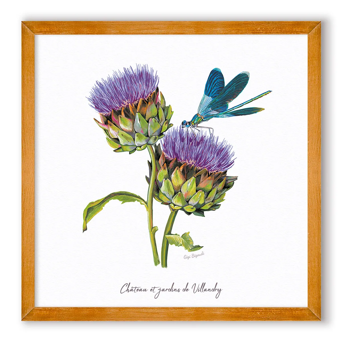 Carte d'art artichaut en fleur et libellule