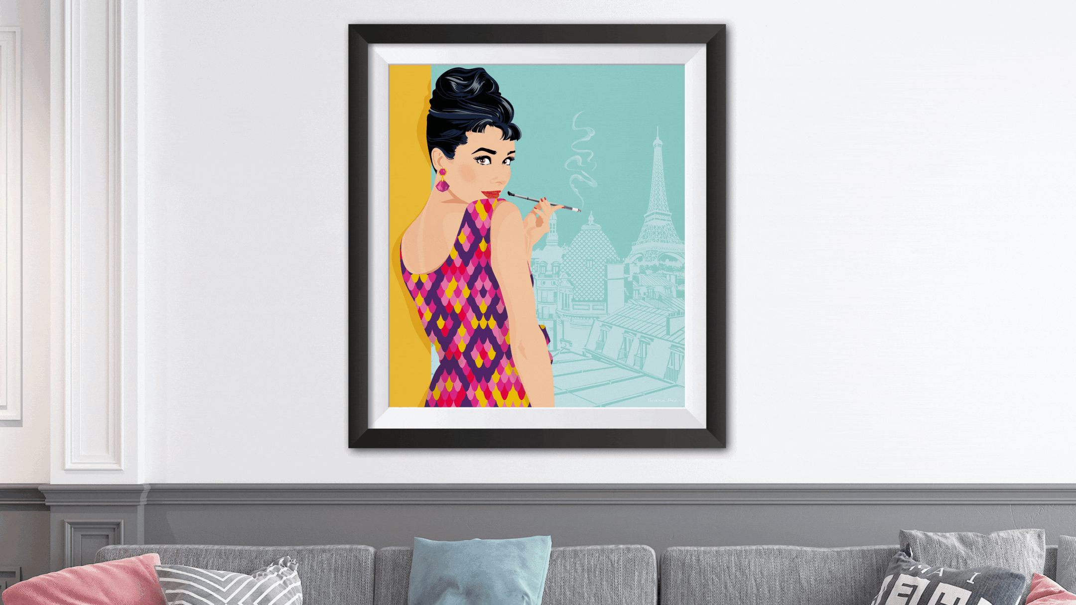 Toits de Paris, Tour Eiffel & Audrey by Scara Bee - artiste française - french artist