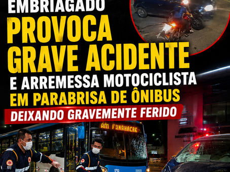 Motorista supostamente embriagado invade contramão, provoca grave acidente e arremessa motociclista contra para-brisa de ônibus em Rio Branco