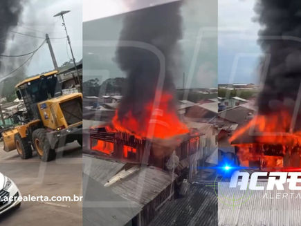 Incêndio de grandes proporções atinge residência e mobiliza bombeiros no bairro da Várzea, em Cruzeiro do Sul