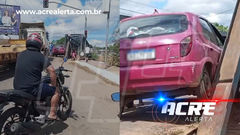CARRO FICA PRESO EM PONTE DE BRASILÉIA: Colisão entre carreta e Carro causa congestionamento na Ponte Metálica, no Alto Acre