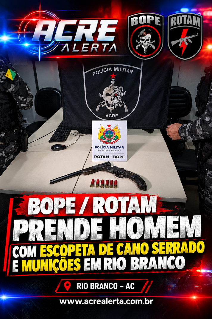 BOPE / ROTAM prende homem com escopeta de cano serrado e munições em Rio Branco
