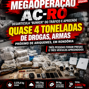MEGAOPERAÇÃO Desarticula "Bunker" do Tráfico e apreende Quase 4 toneladas de drogas, armas próximo de Ariquemes, em Rondônia: Três pessoas foram Presas e três veículos apreendidos
