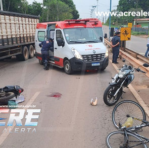 ATROPELAMENTO: Ciclista é atropelado por motocicleta sobre faixa de pedestres e fica ferido na BR-364, em Rio Branco