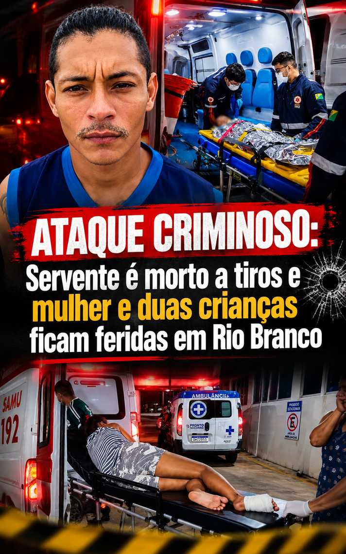 ATAQUE A TIROS: Servente é morto e mulher e duas crianças ficam feridas durante ação criminosa em Rio Branco