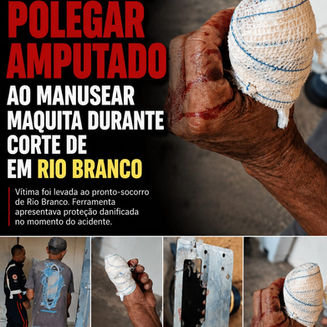Idoso tem polegar ARRANCADO ao manusear SERRA MÁRMORE e sofrer corte em Rio Branco