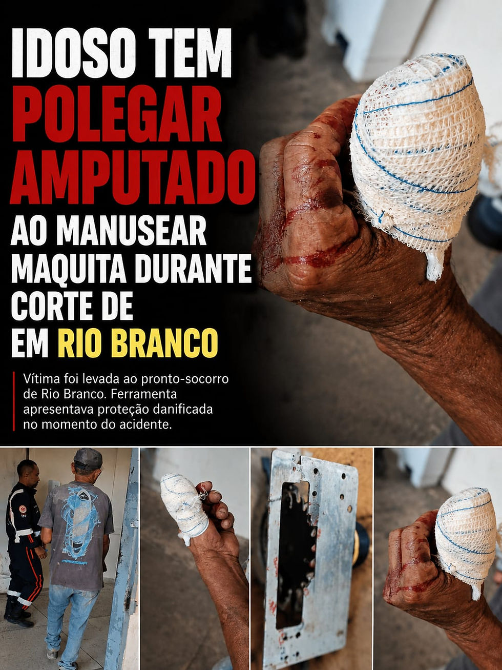 Idoso tem polegar ARRANCADO ao manusear SERRA MÁRMORE e sofrer corte em Rio Branco
