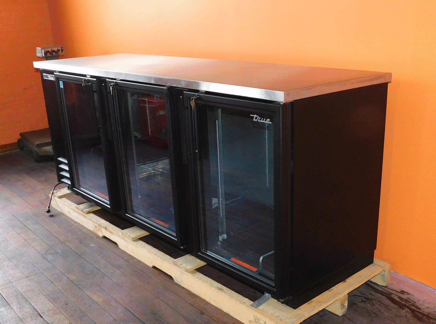 True 90" Back Bar Refrigerator Cooler with Glass Doors trec