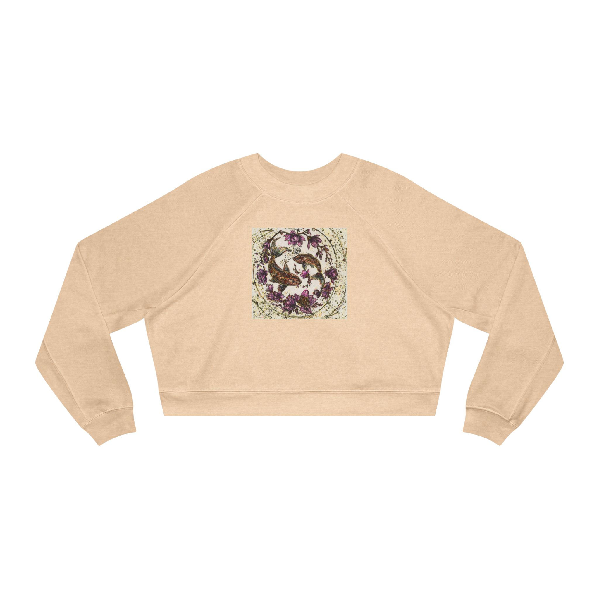 Magnolia Koi and Cosmos Botanical Women's Cropped Fleece Pullover