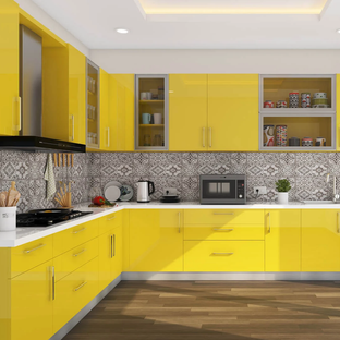 Mango Themed L-Shaped Modular Kitchen.we
