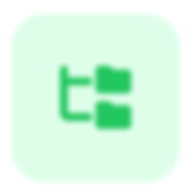 Green flowchart icon with arrows and boxes on a light green rounded square background.