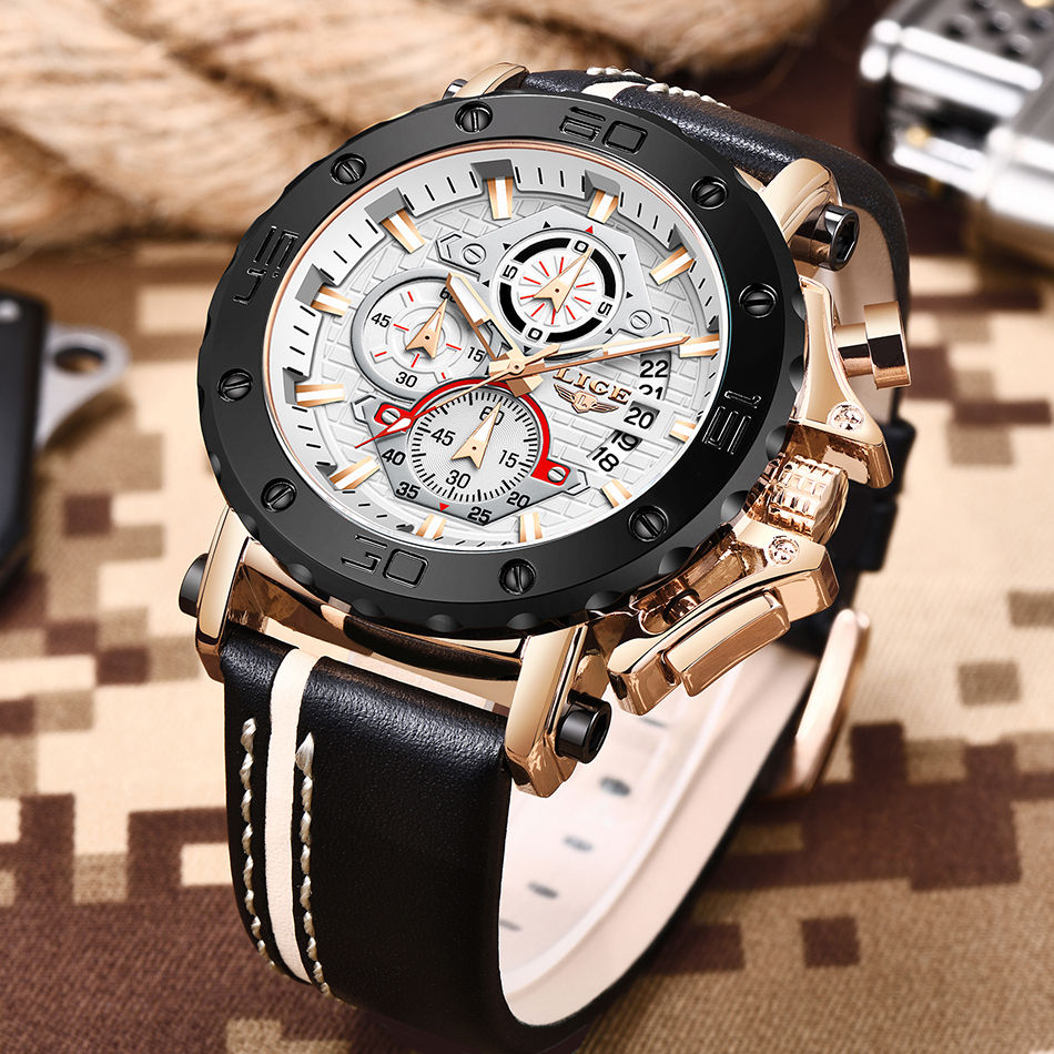 Miniatura: Orologio elegante e sportivo Originale LIGE con quadrante bianco