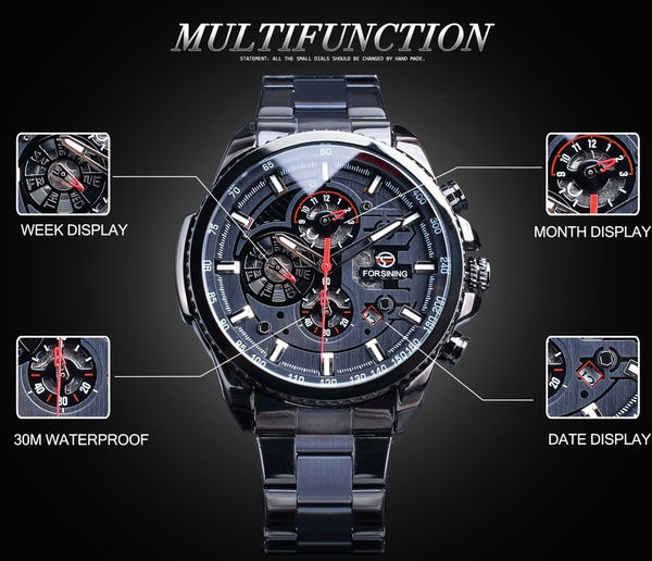 Miniatura: Orologio AUTOMATICO FORSINING  nero cinta metallica
