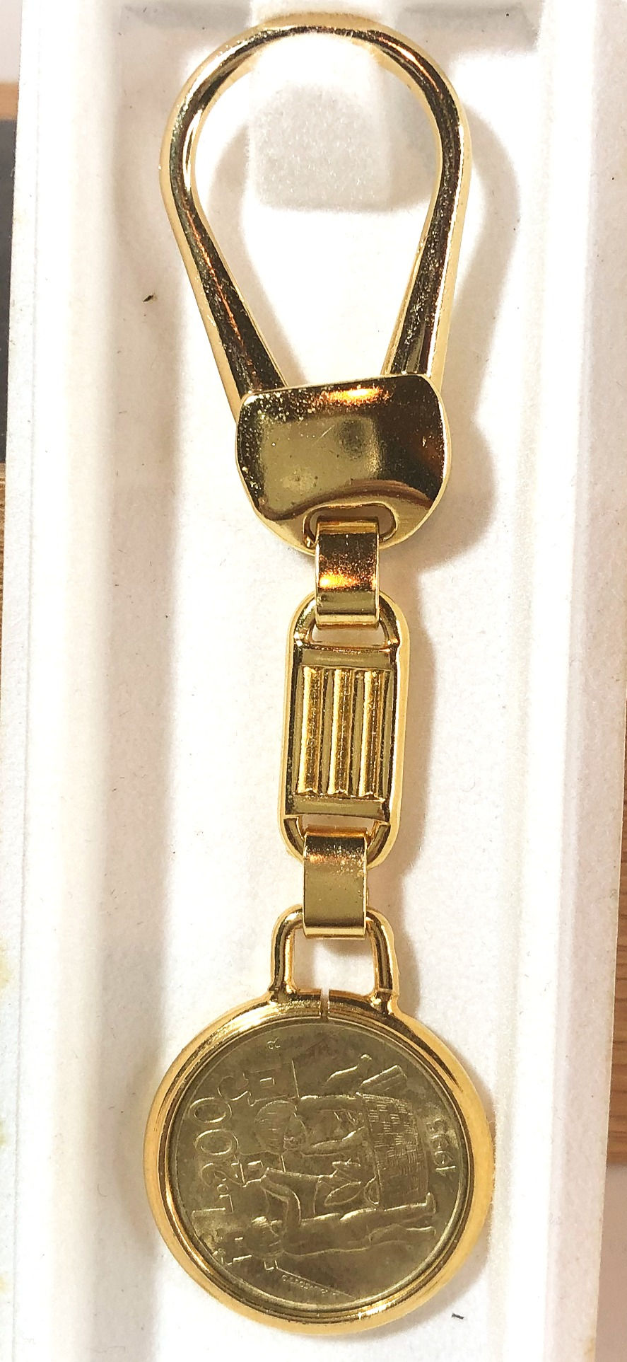 Miniatura: Portachiavi Dorato con moneta autentica vintage di 200 Lire