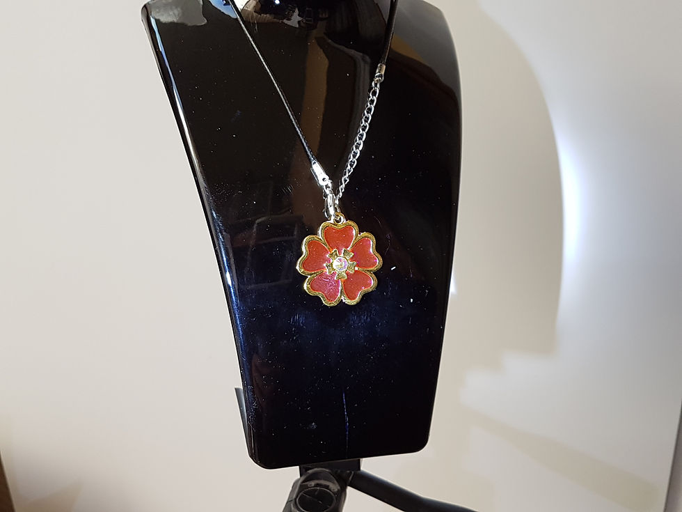 Miniatura: Collana con pendente FIORI COLORATI e zirconi , dipinti A MANOCollana con penden