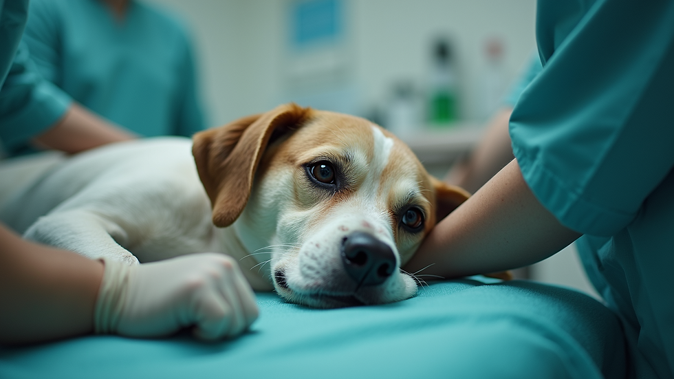 Close-up view of a dog receiving blood transfusion at veterinary clinic