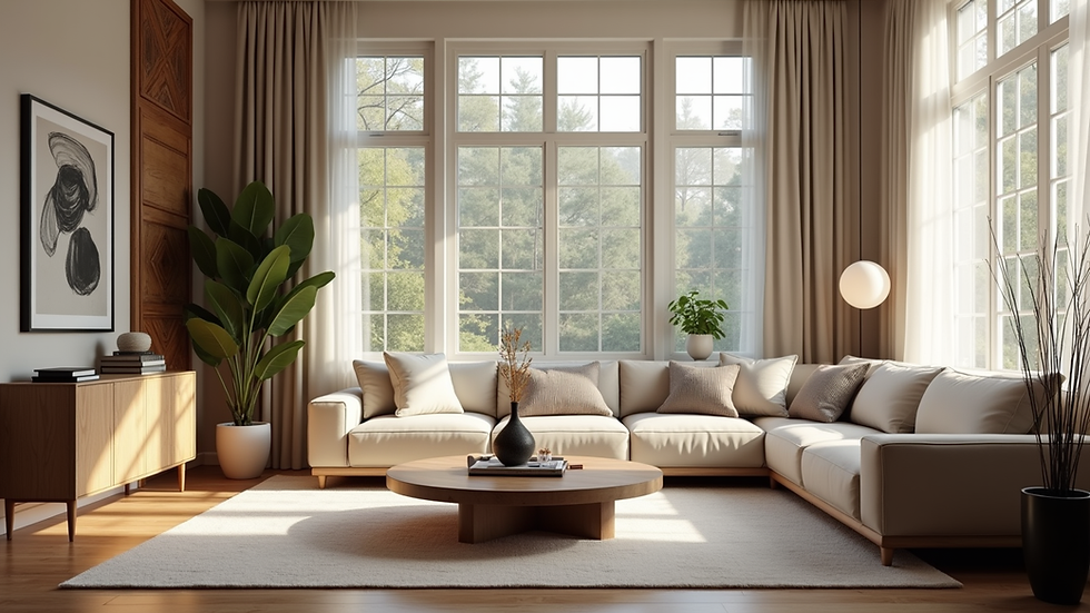 Eye-level view of a beautifully decorated living room with elegant furnishings