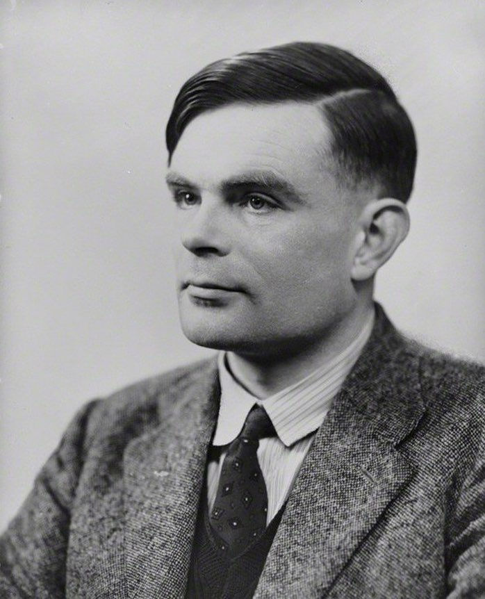Alan Turing, the creator of the first AI machine that lead to the creation of algorithm ELIZA and ChatGPT with his discoveries.
Alan Turing, AI, abstract computing machine, history, black and white photograph, potrait, man