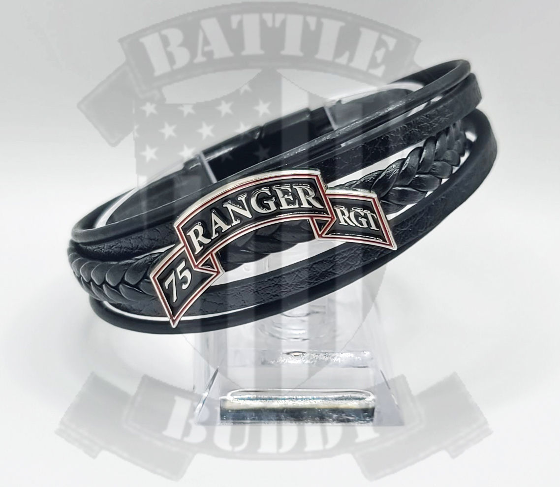 75th RANGER RGT Leather wristband - BLK/BLK