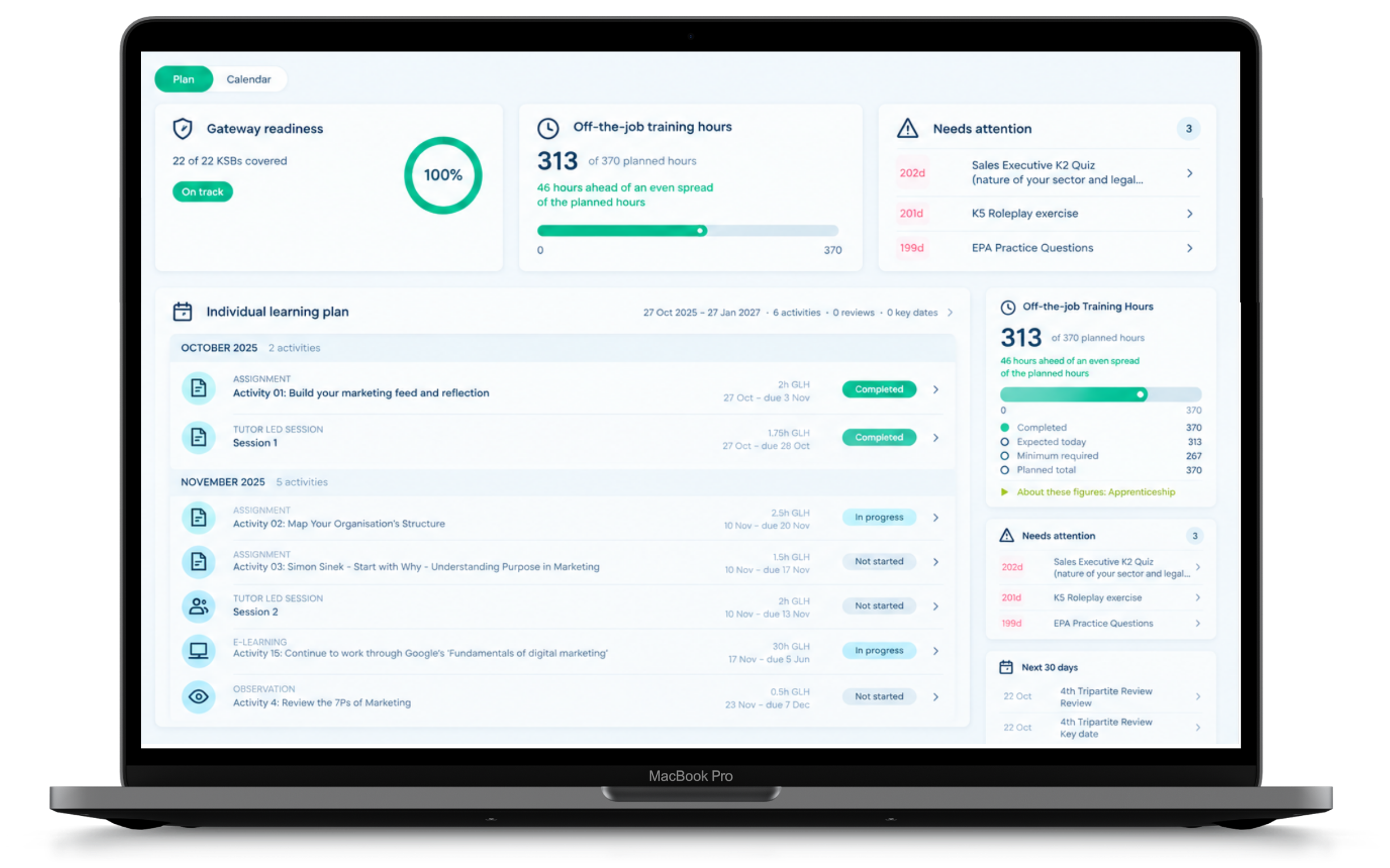 Rubitek apprenticeship management software showing the ILP