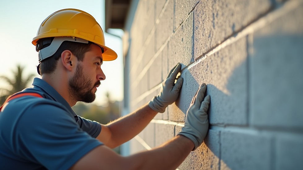Close-up view of a contractor applying exterior wall insulation