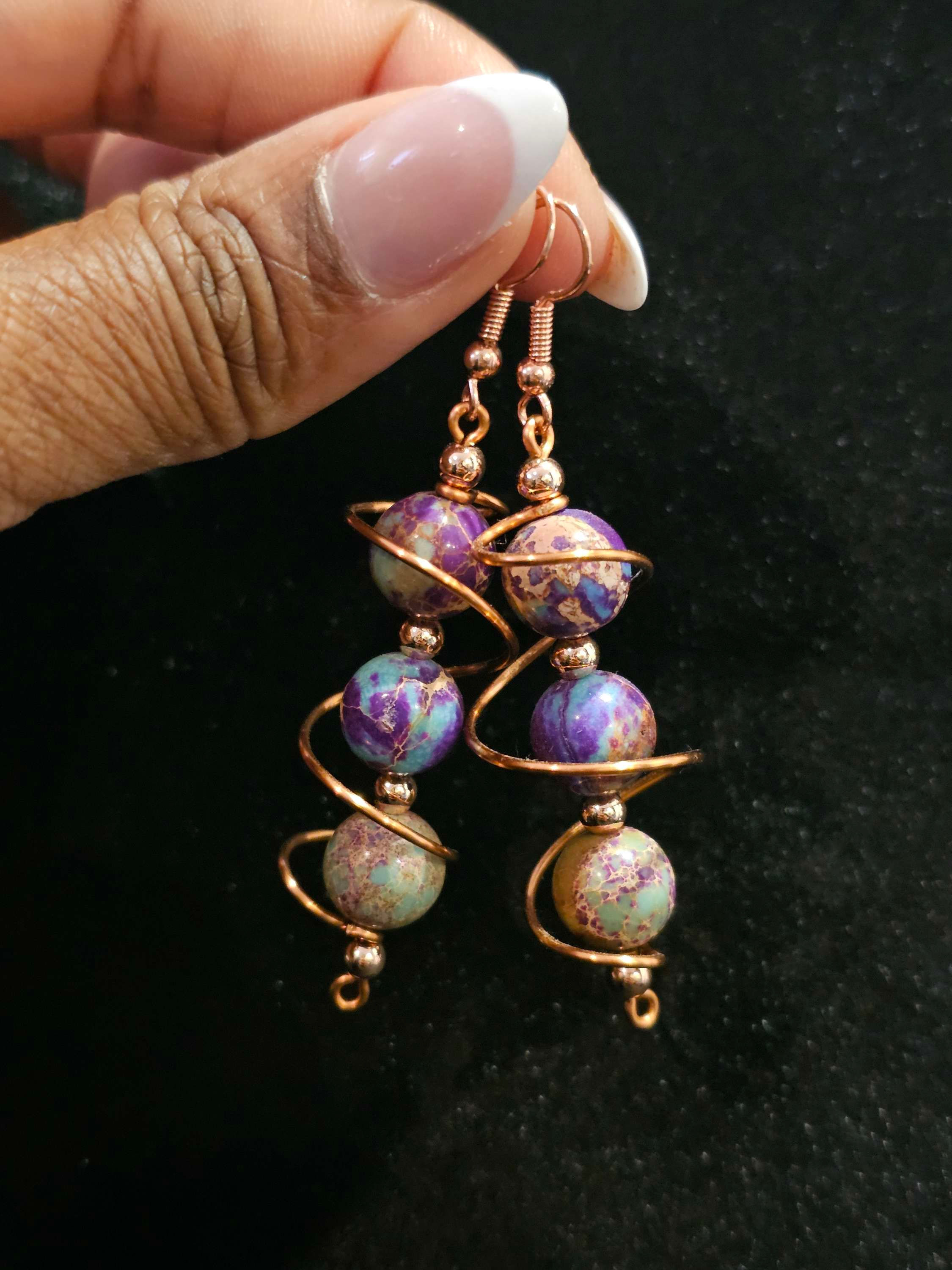 "Beads & Spirals" - Sea Sediment Imperial Jasper Earrings