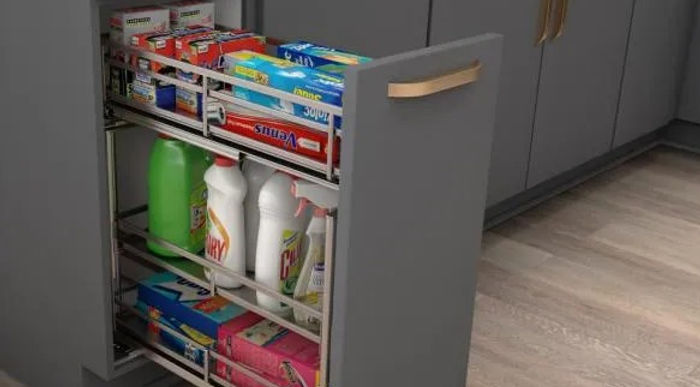 STORAGE WITH STYLE® Metal "No Wiggle" Under Drawer Soft-close Base Pullout (Polished Chrome or Black Nickel)