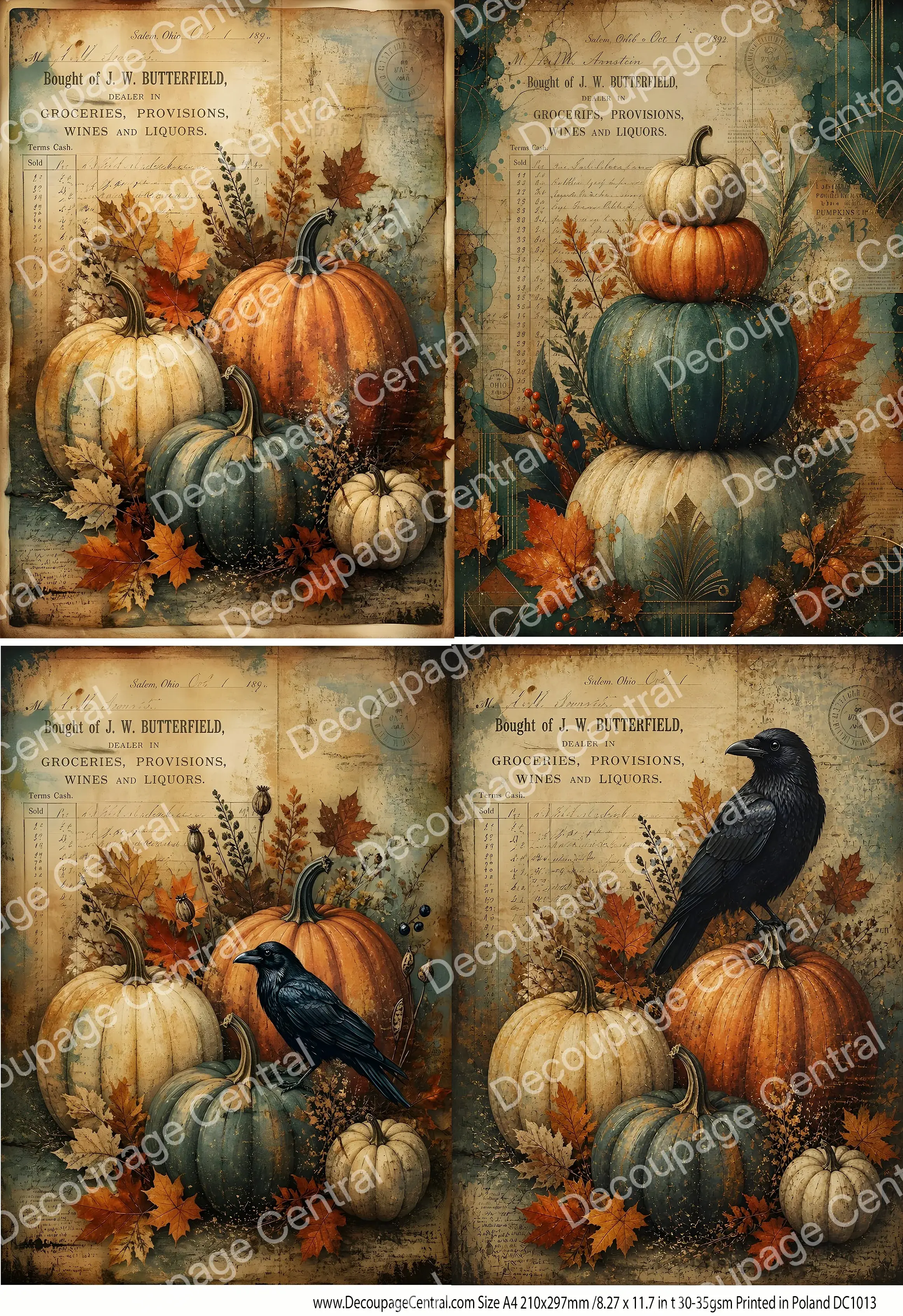 A4 Vintage Harvest Pumpkin Collection Rice Paper 