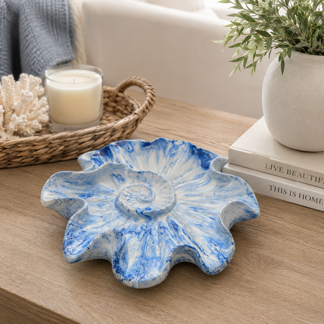 Blue Ceramic Shell Dish