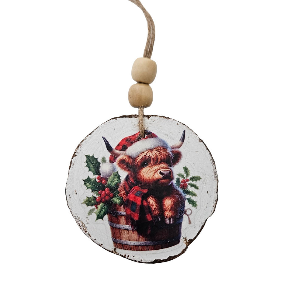 Thumbnail: Handmade Wood Highland Cows Christmas Ornaments Lot of 12