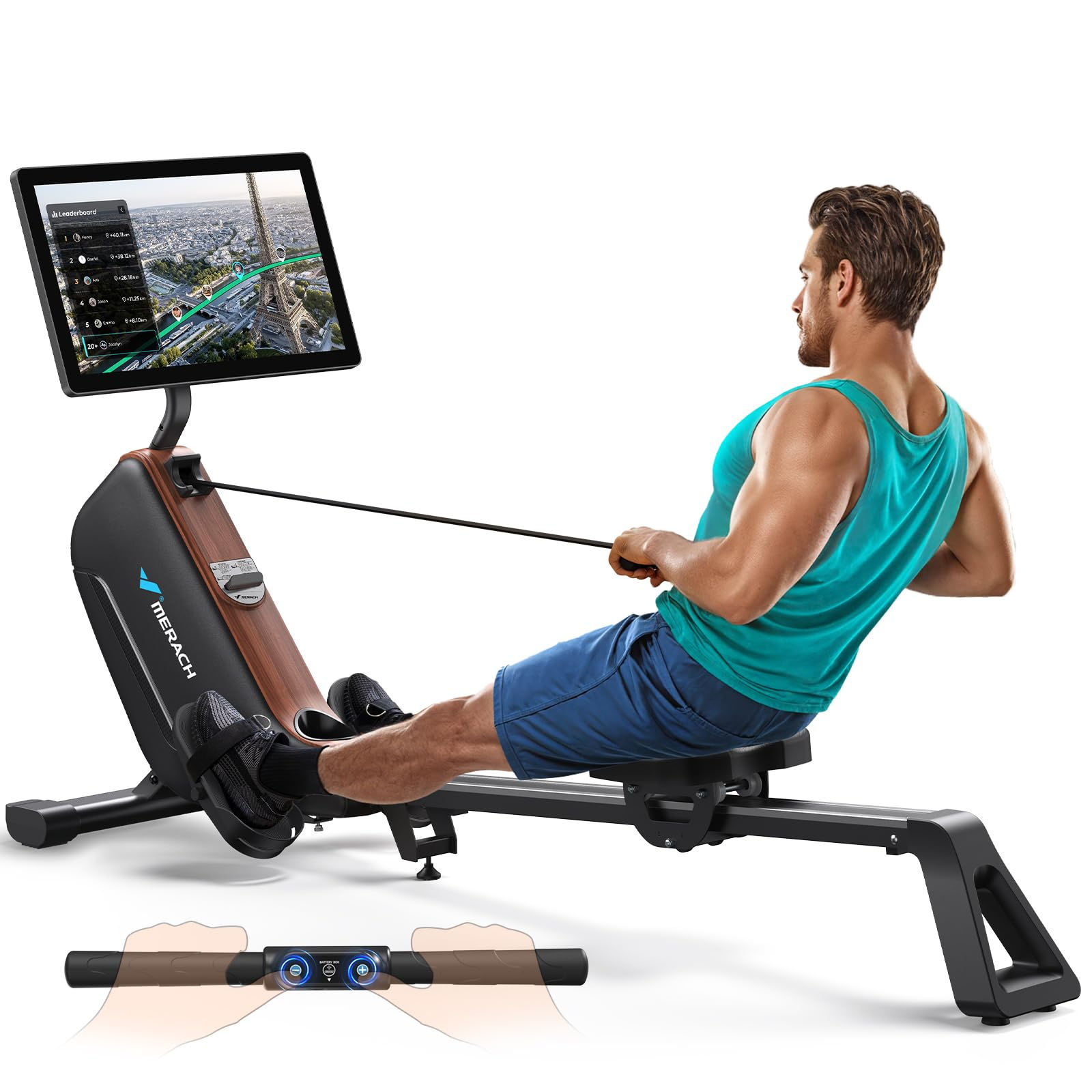 MERACH Rudergerät für Zuhause Klappbar mit 21,5-Zoll-HD-Drehbildschirm, Autom...
