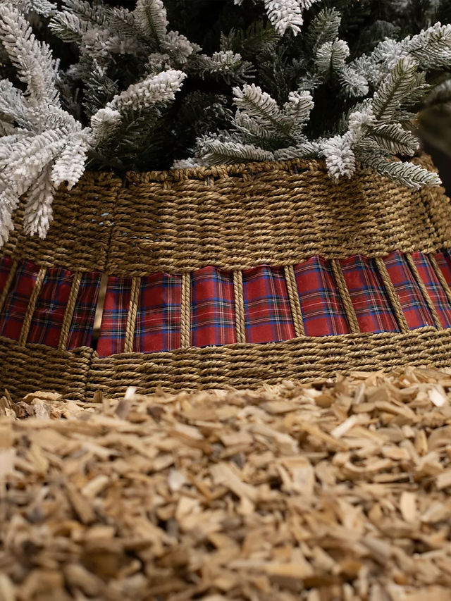 cache pied de sapin tartan rouge te bleu