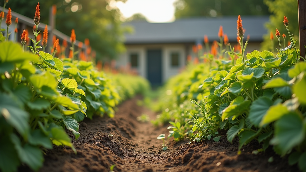 Eye-level view of a community garden with vibrant plants