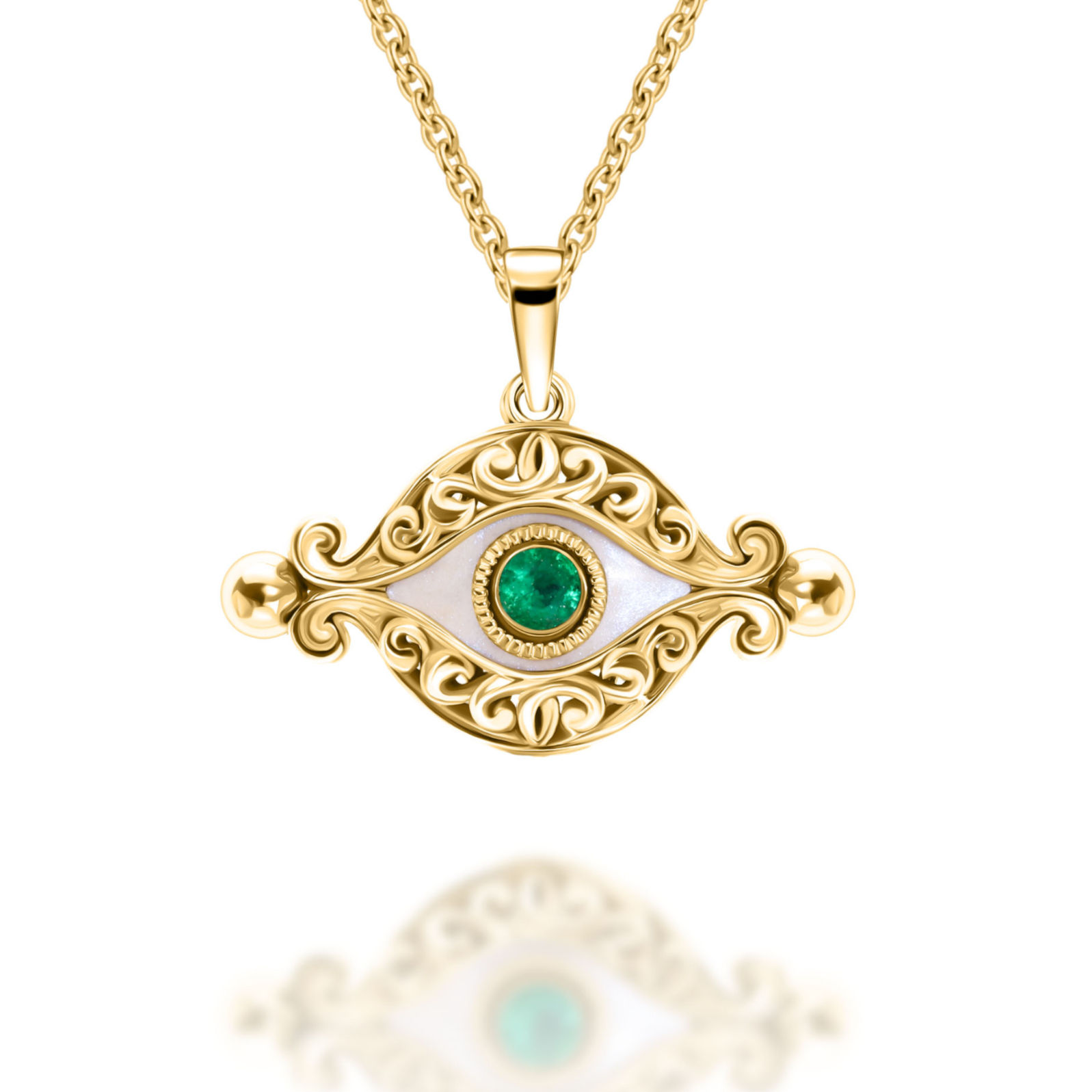 Gold pendant  with emerald & sapphire  " Evil eye"