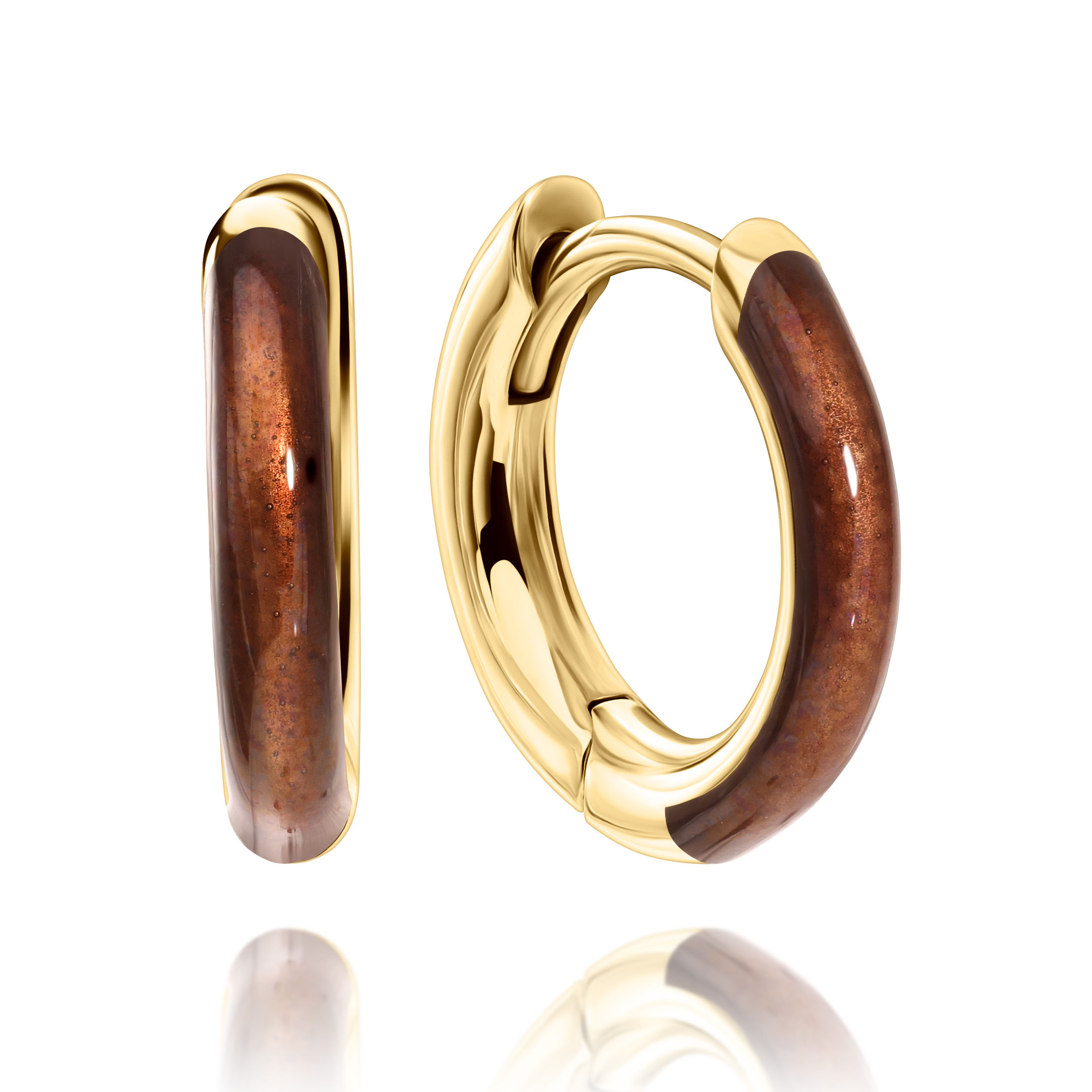 Gold earrings with enamel