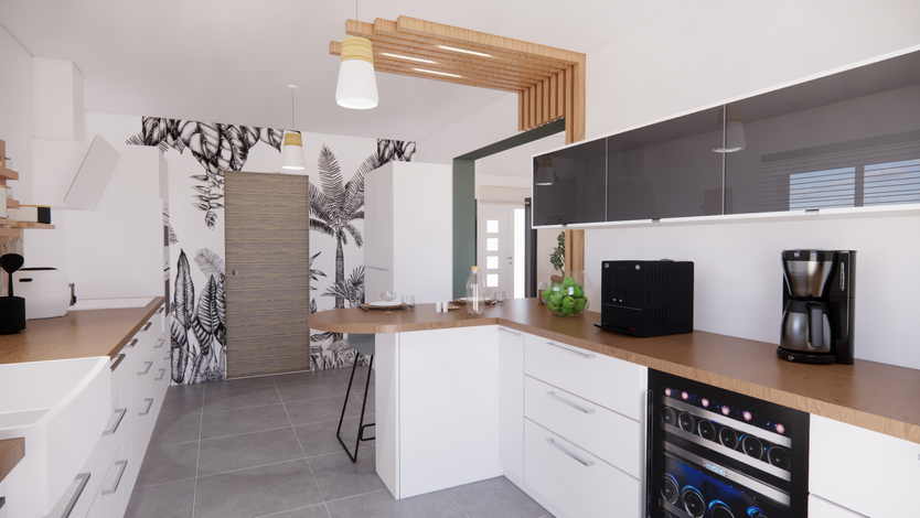 Papier peint panoramique cuisine tropical noir et blanc