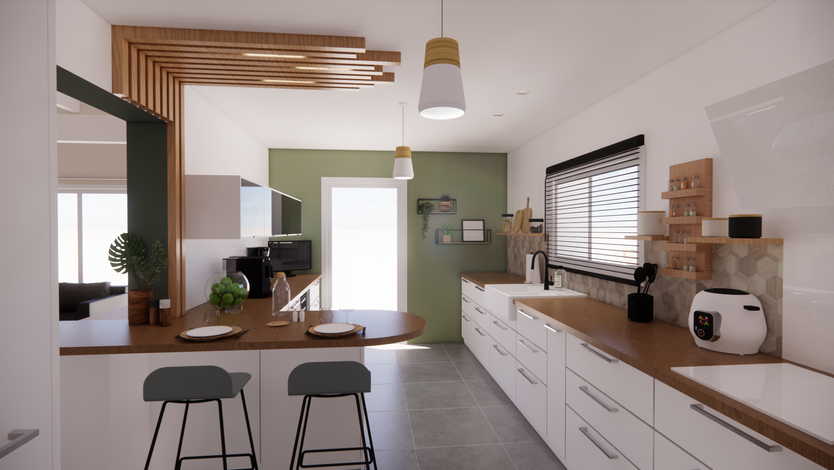 cuisine bois tasseaux blanc vert