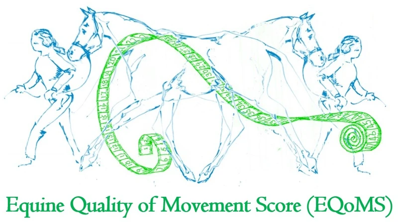 2 people leading horses in opposite directions with a tape measure overlaid