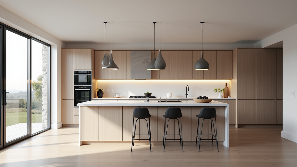 Wide angle view of a modern kitchen in a newly listed New Jersey home